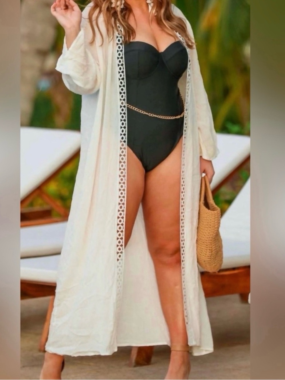 Jess Lea White Seashell Chic White Kimono/Swim Cover Up Beach Resort | Size: S/M